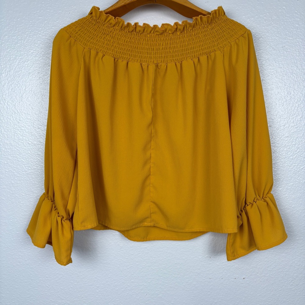 Andthewhy Off The Shoulder Smocked Bell Sleeve‎ Blouse Small Mustard Yellow - Picture 3 of 10